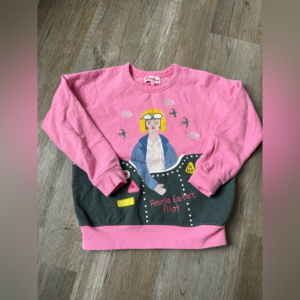 Piccolina Amelia Earhart Embroidered Trailblazer Sweatshirt Pink Gray Graphic 10